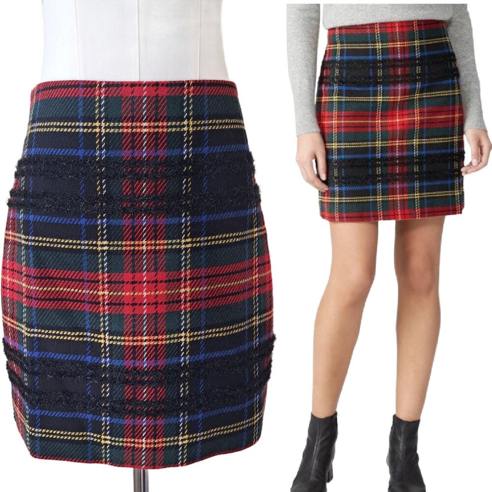J CREW Lurex Stewart Tartan Plaid Mini Skirt 4P Preppy Academia  Red Multi